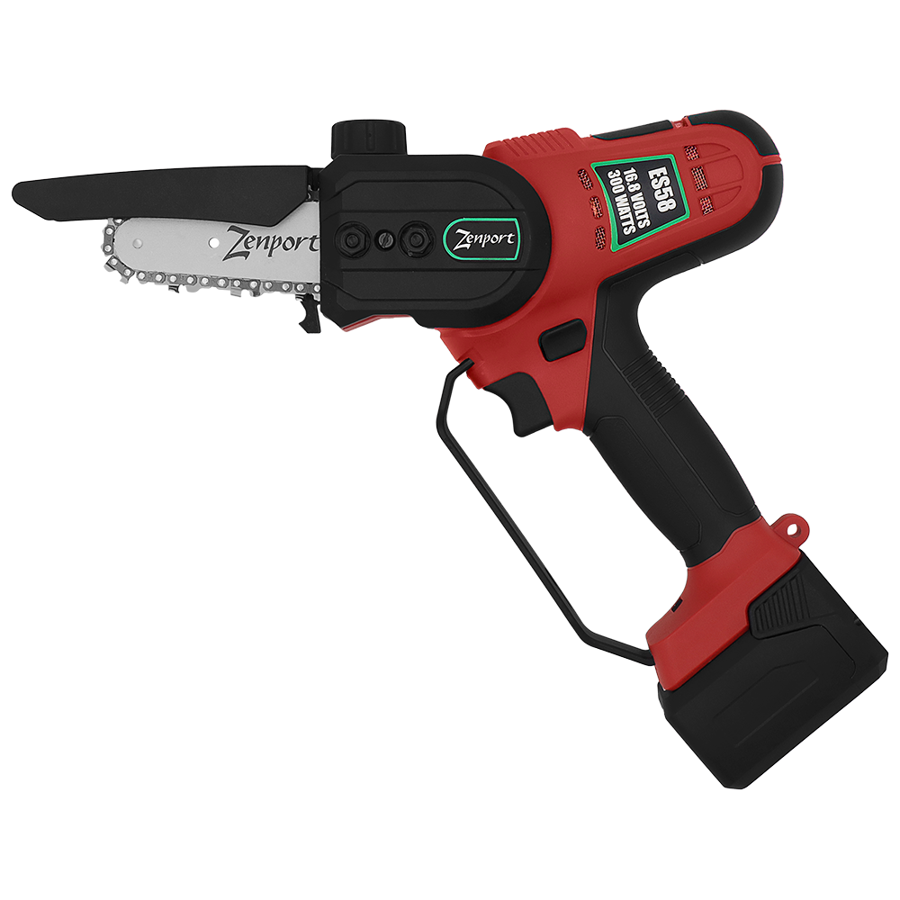 Zenport ES58 Cordless Electric Powered Chain Saw, 4" Blade, Black/Red