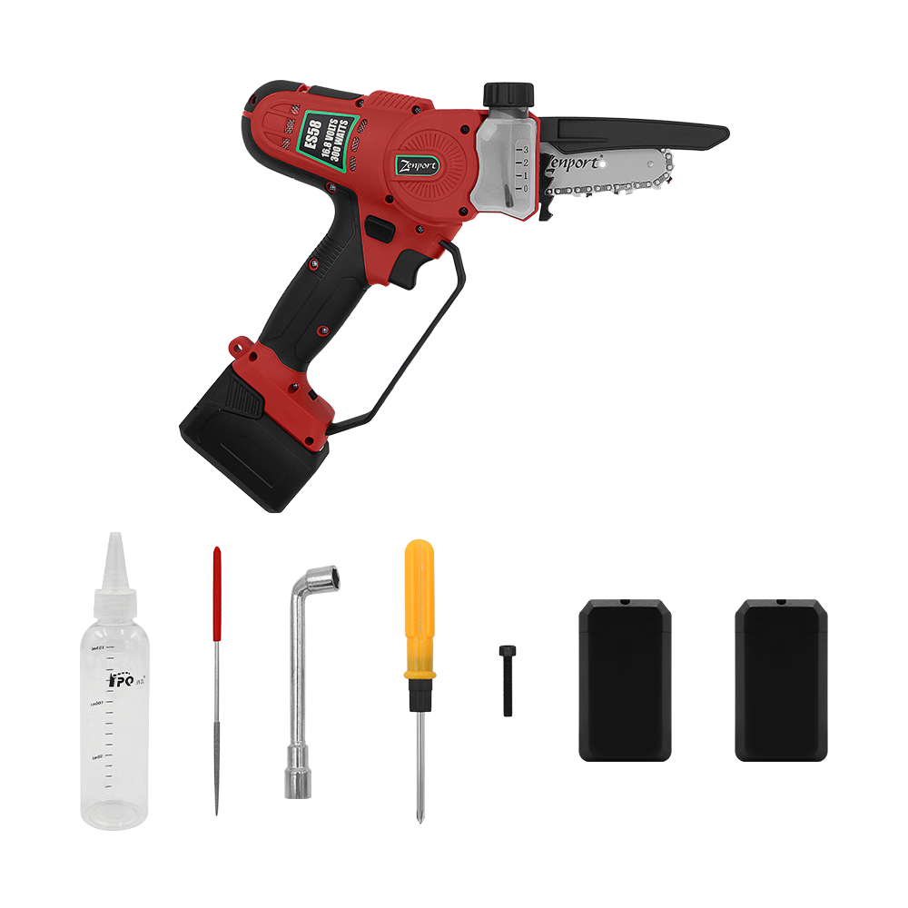 Zenport ES58 Cordless Electric Powered Chain Saw, 4" Blade, Black/Red