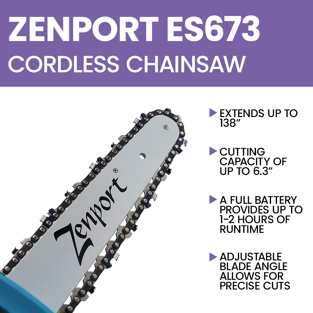 Zenport ES673 Cordless, Battery Powered Pole Chain Saw, 3.5 Meter Length