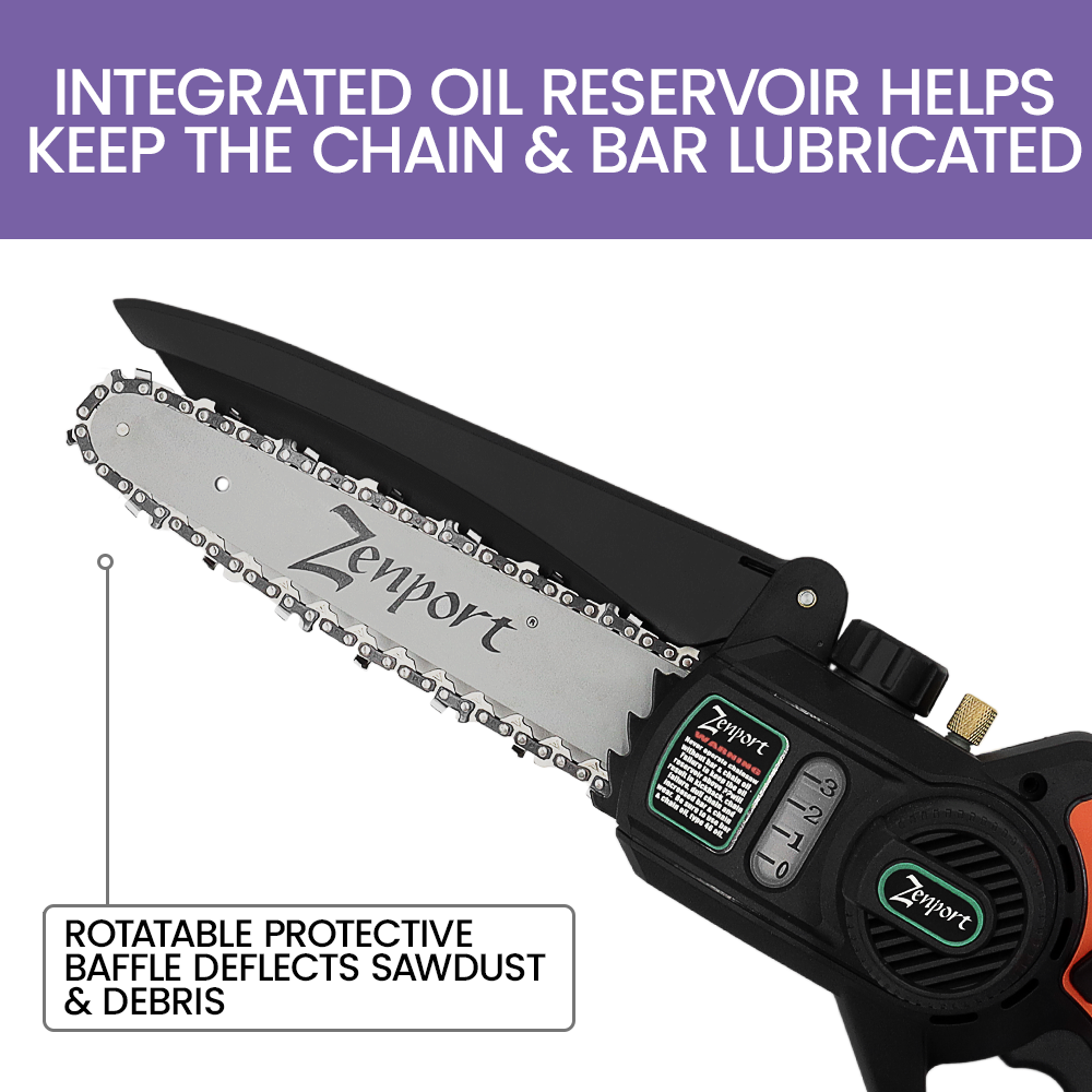 Zenport ES88 Cordless Chainsaw, 8-Inch, 25-Volt Battery