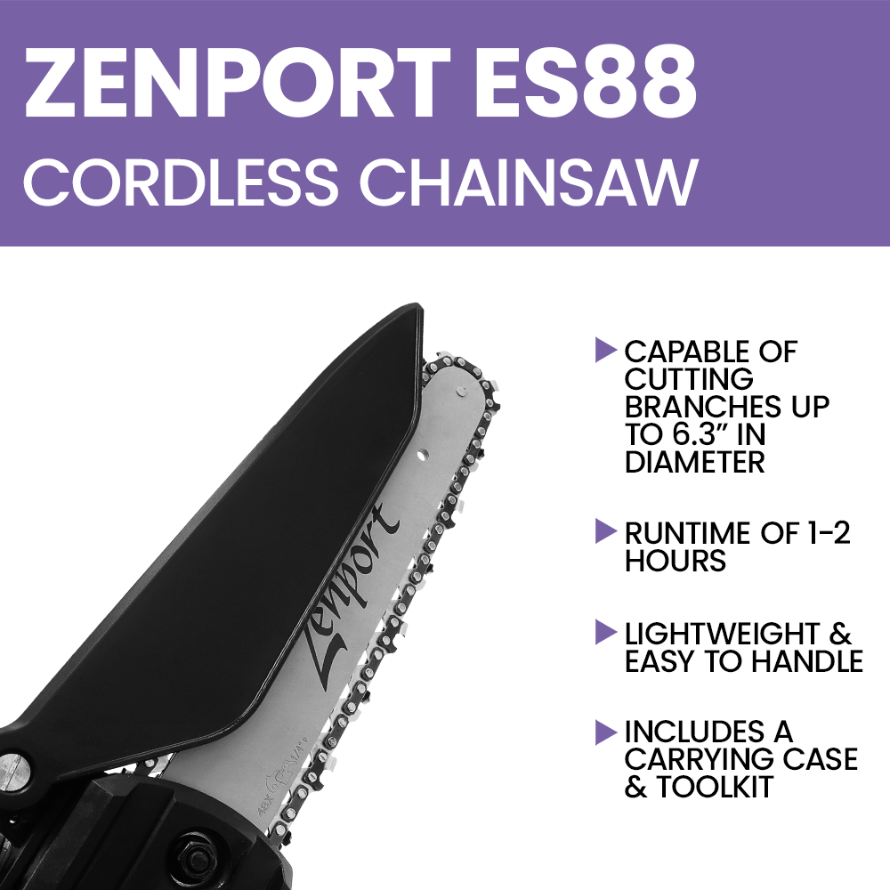 Zenport ES88 Cordless Chainsaw, 8-Inch, 25-Volt Battery