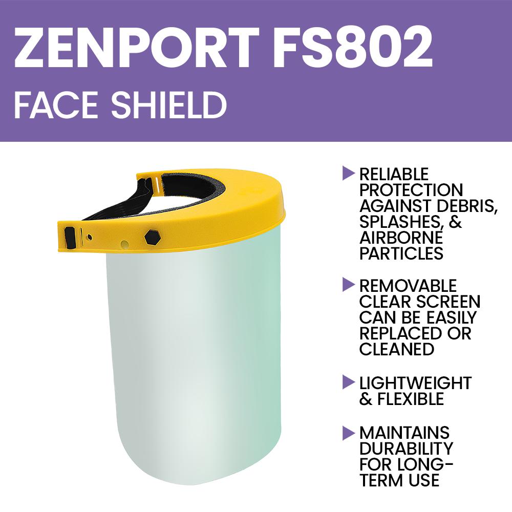 Zenport FS802 Protective Face Shield with Removable Clear Screen, Clear/Yellow