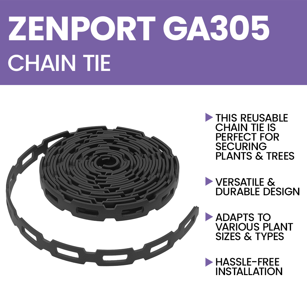 Zenport GA305 Interlocking Tree/Plant Support Chain Tie (3m Long), Black