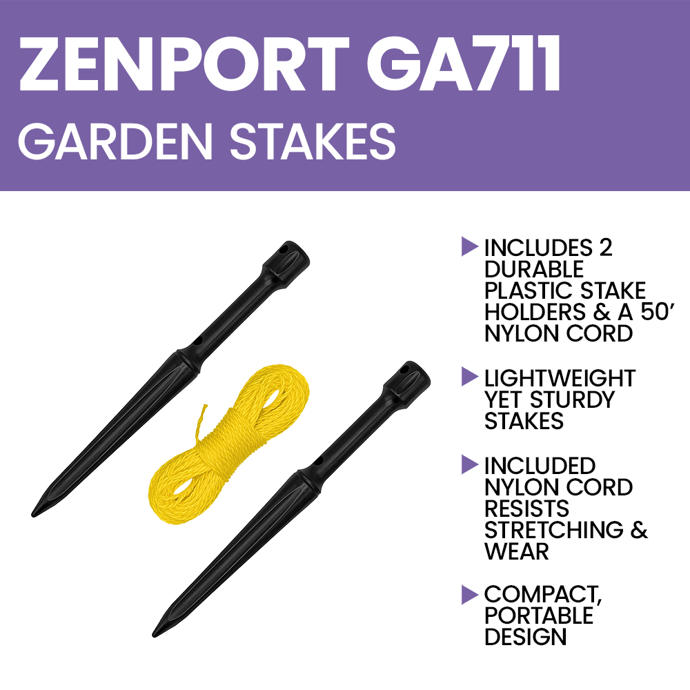 Zenport GA711 Planting Line Stake Holder Set and 50-foot Nylon Cord, Black/Yellow