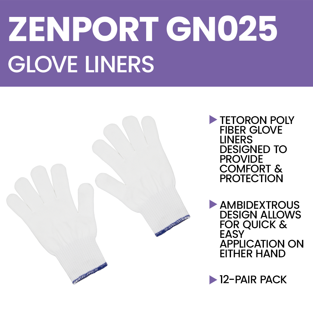 Zenport GN025 10 Gram Tetoron Poly Fiber Glove Liners, 12-Pair, White