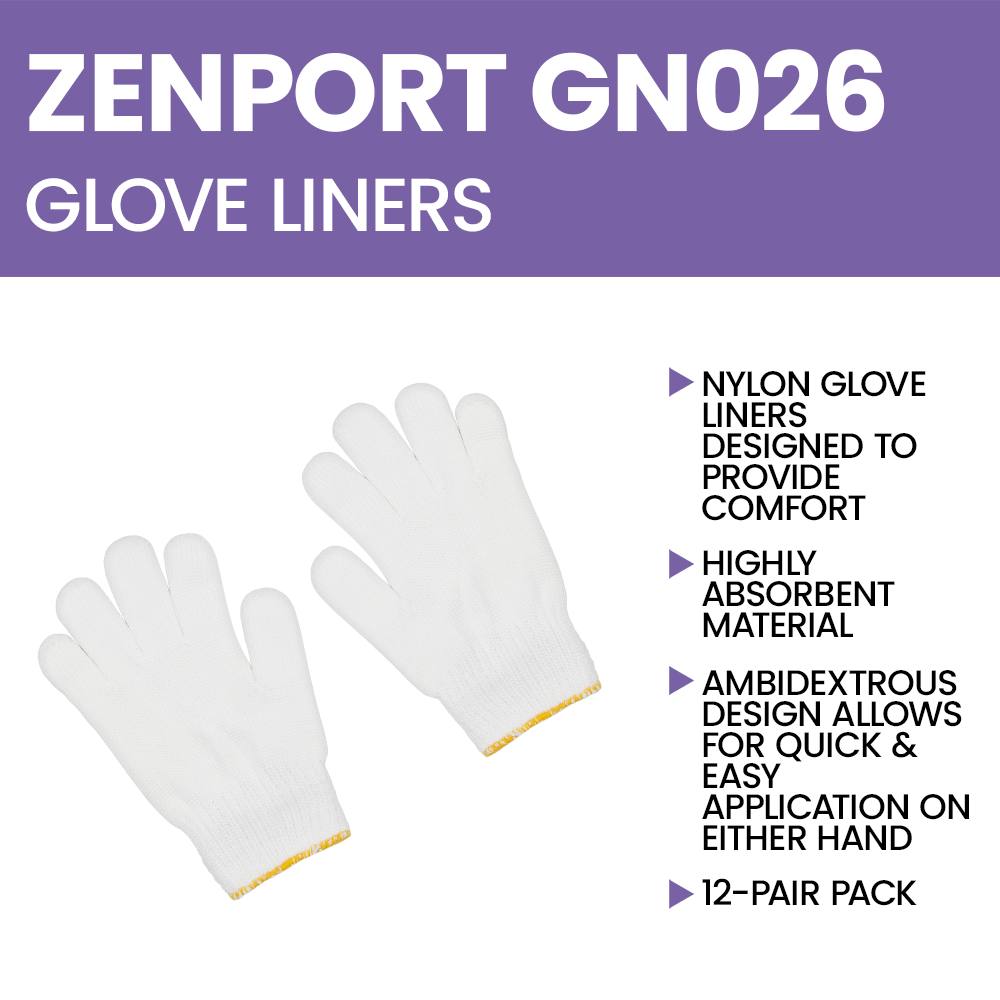 Zenport GN026 7 Gram Nylon Glove Liners, 12-Pair, White