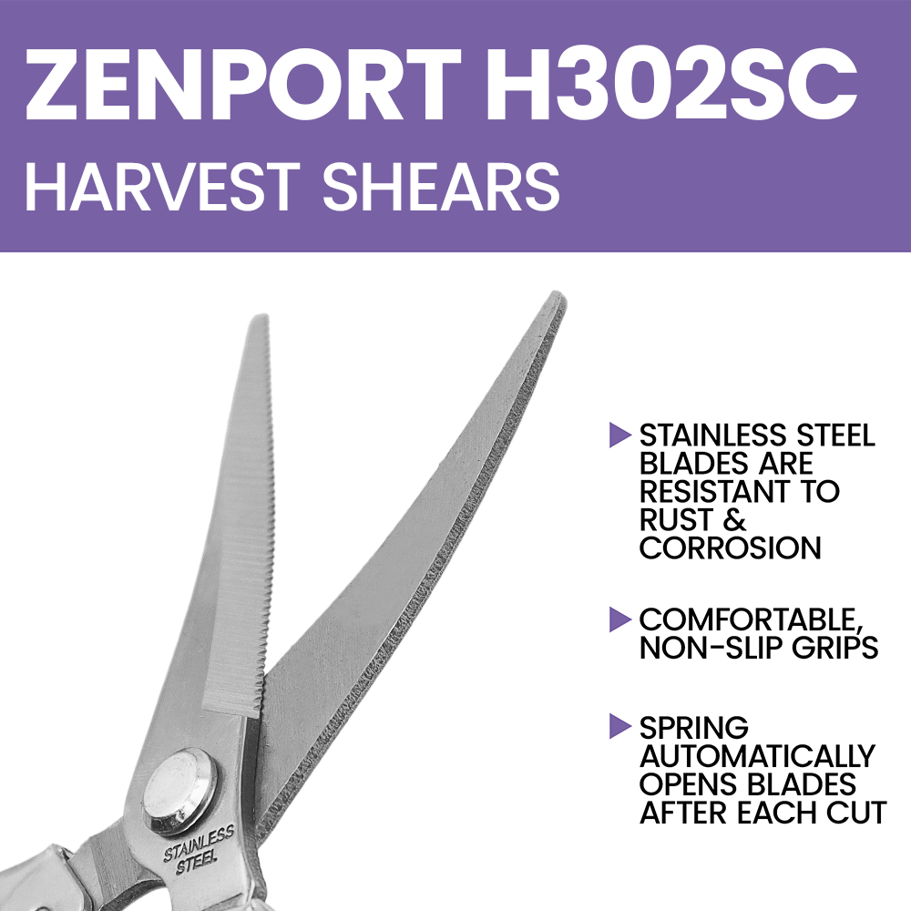 Zenport H302SC Harvest Shear, Curved Serrated, 2.25 Inch Stainless Steel Blades, Red