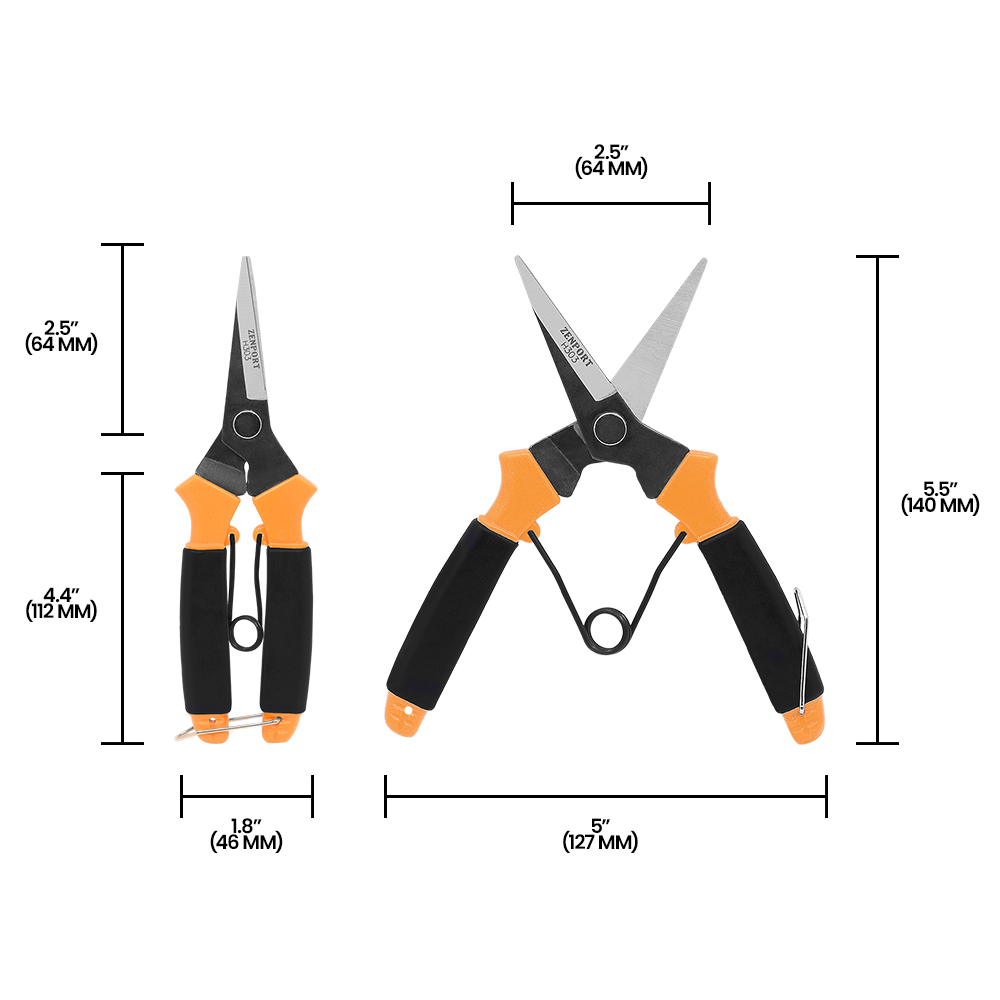 Zenport H303 Light Needle Nose Shear with Wishbone Spring, 2 Inch Carbon Steel Blades, Black/Orange