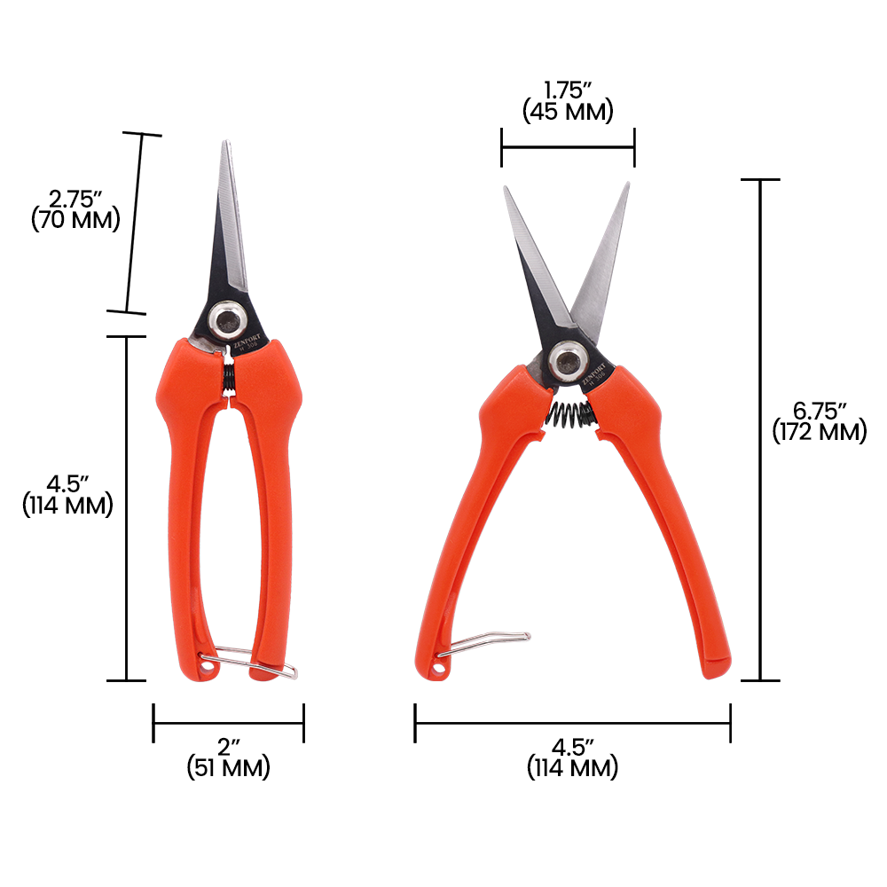 Zenport H306C Euro Style Harvest Shear, Curved Blade, 2.5 Inch Carbon Steel Blades, Orange