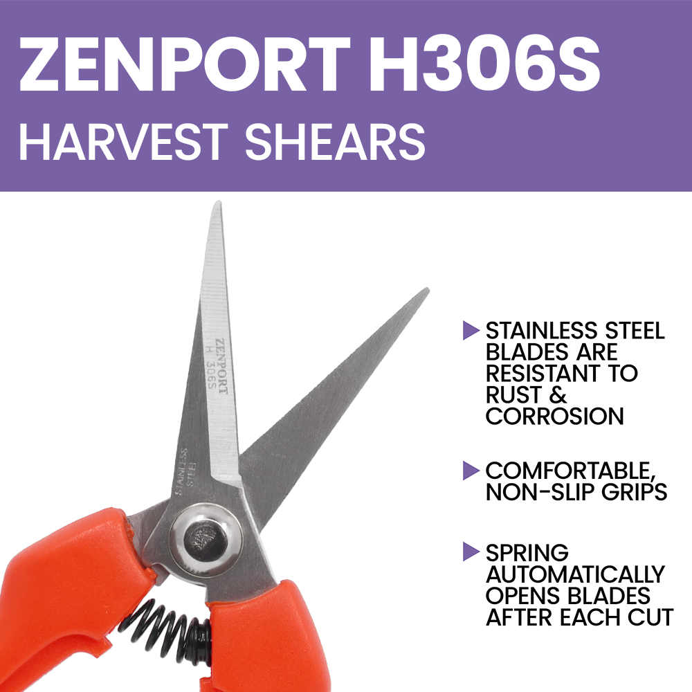 Zenport H306S Euro Style Harvest Shear Straight Blade, 2.5 Inch Stainless Steel Blades, Orange