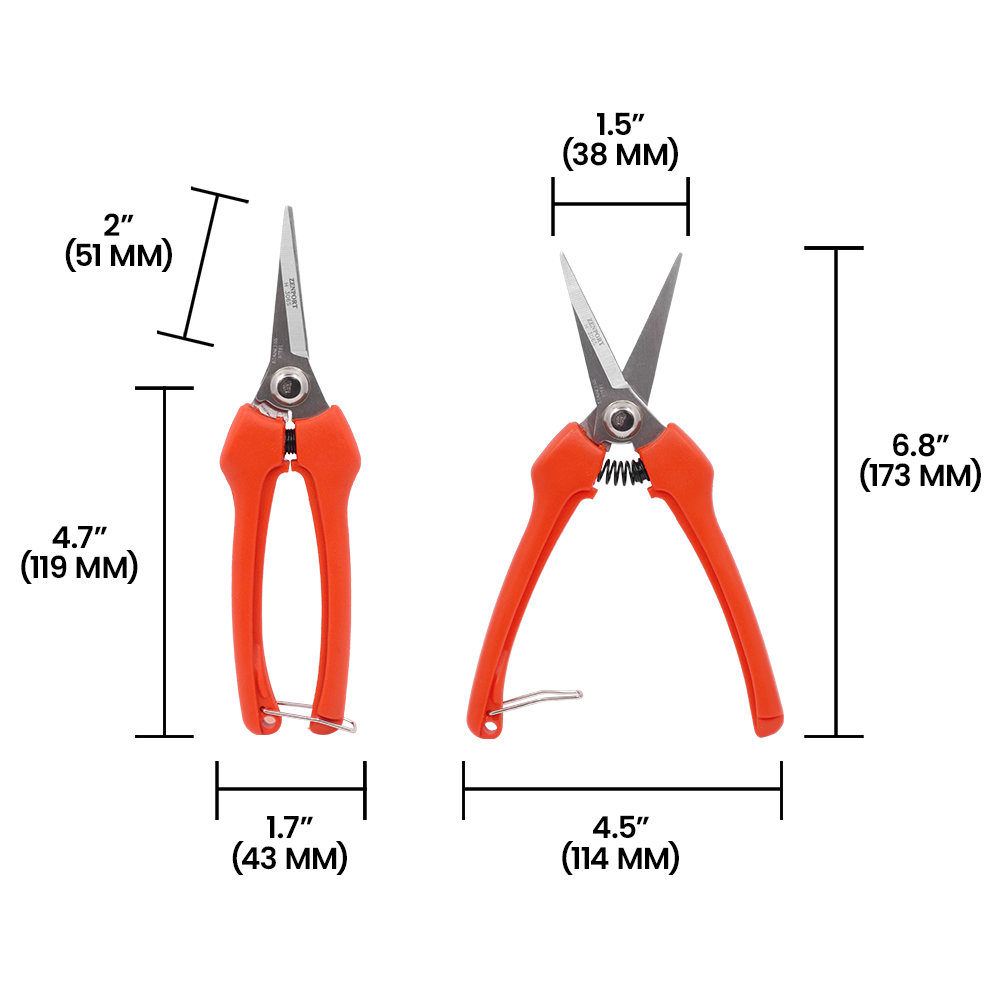 Zenport H306S Euro Style Harvest Shear Straight Blade, 2.5 Inch Stainless Steel Blades, Orange