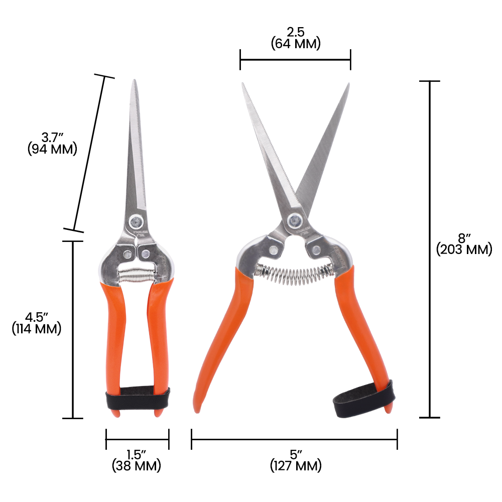 Zenport H312 Extra Long Harvest Shear, 3.25 Inch Stainless Steel Blades, Orange