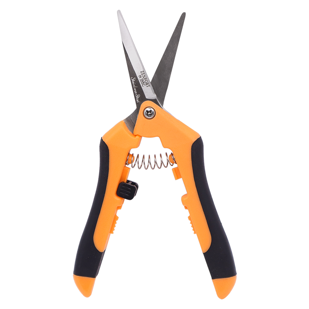 Podadora hidropónica curva de microcuchillas Zenport H355C, hojas de acero inoxidable de 5 cm, color negro/naranja