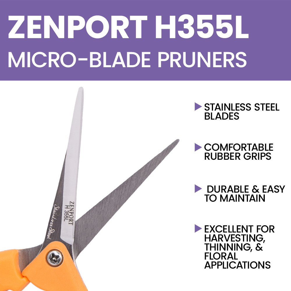 Zenport H355L Hydroponic Microblade Pruner, Long Blades, 2.75 Inch Stainless Steel Blades, Black/Orange