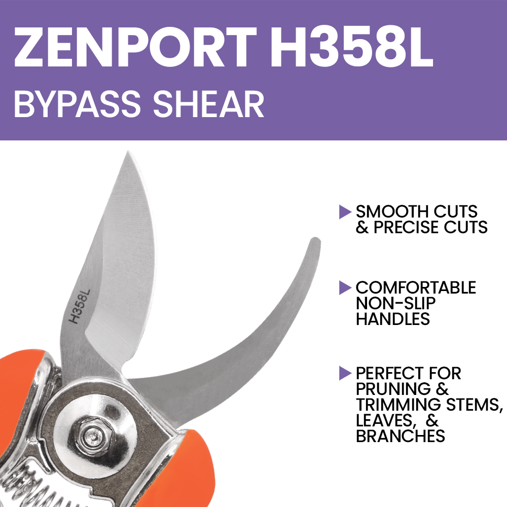 Zenport H358L Curved Blade Micro Trimmer Bypass Shear, 6.5-Inch, 2 Inch Blades, Orange