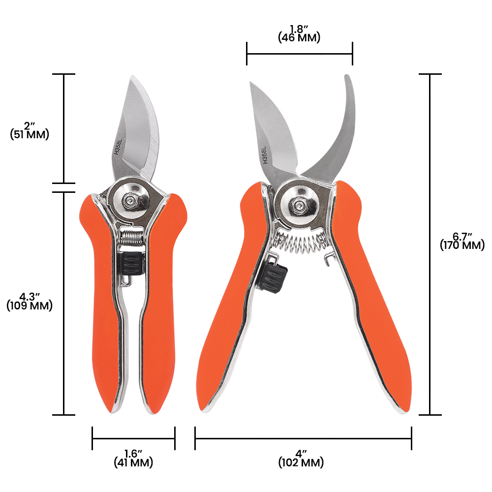 Zenport H358L Curved Blade Micro Trimmer Bypass Shear, 6.5-Inch, 2 Inch Blades, Orange