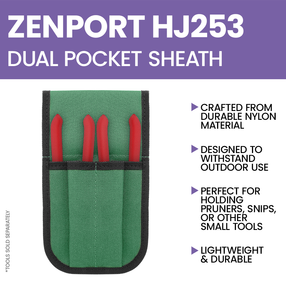Zenport HJ253 Dual Pocket Pruner Sheath Pouch with Belt Loop, Green