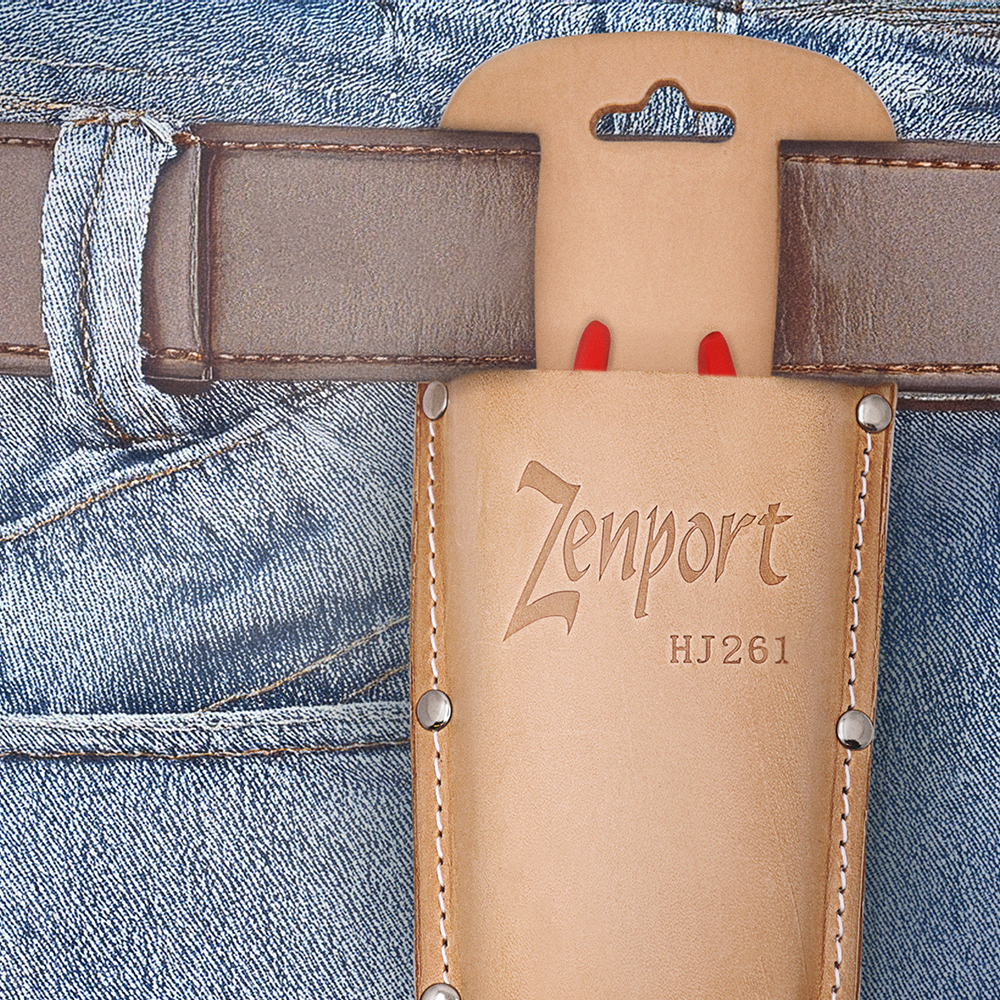 Zenport HJ261 Leather Pruner Sheath with Belt Loop and Metal Clip, Beige