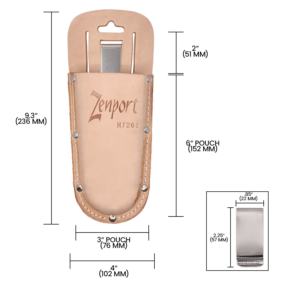Zenport HJ261 Leather Pruner Sheath with Belt Loop and Metal Clip, Beige
