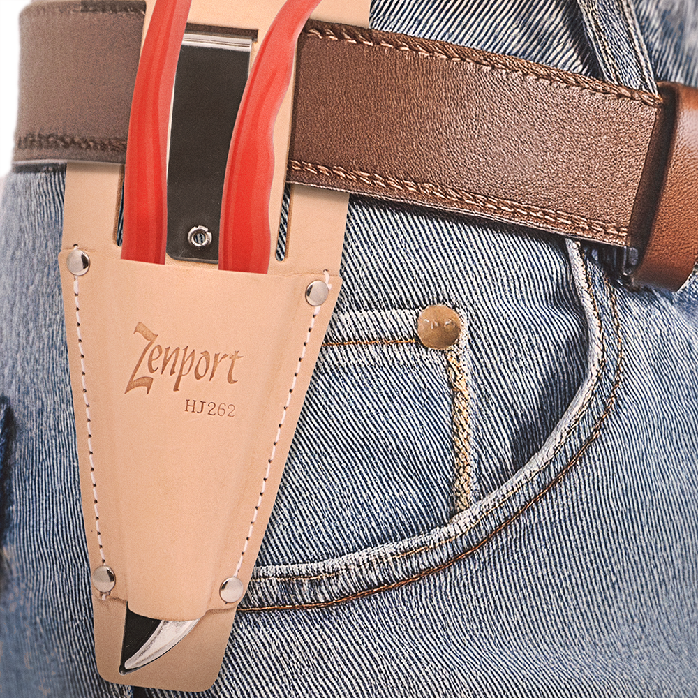 Zenport HJ262 Leather Pruner Sheath with Belt Loop and Metal Clip, Beige