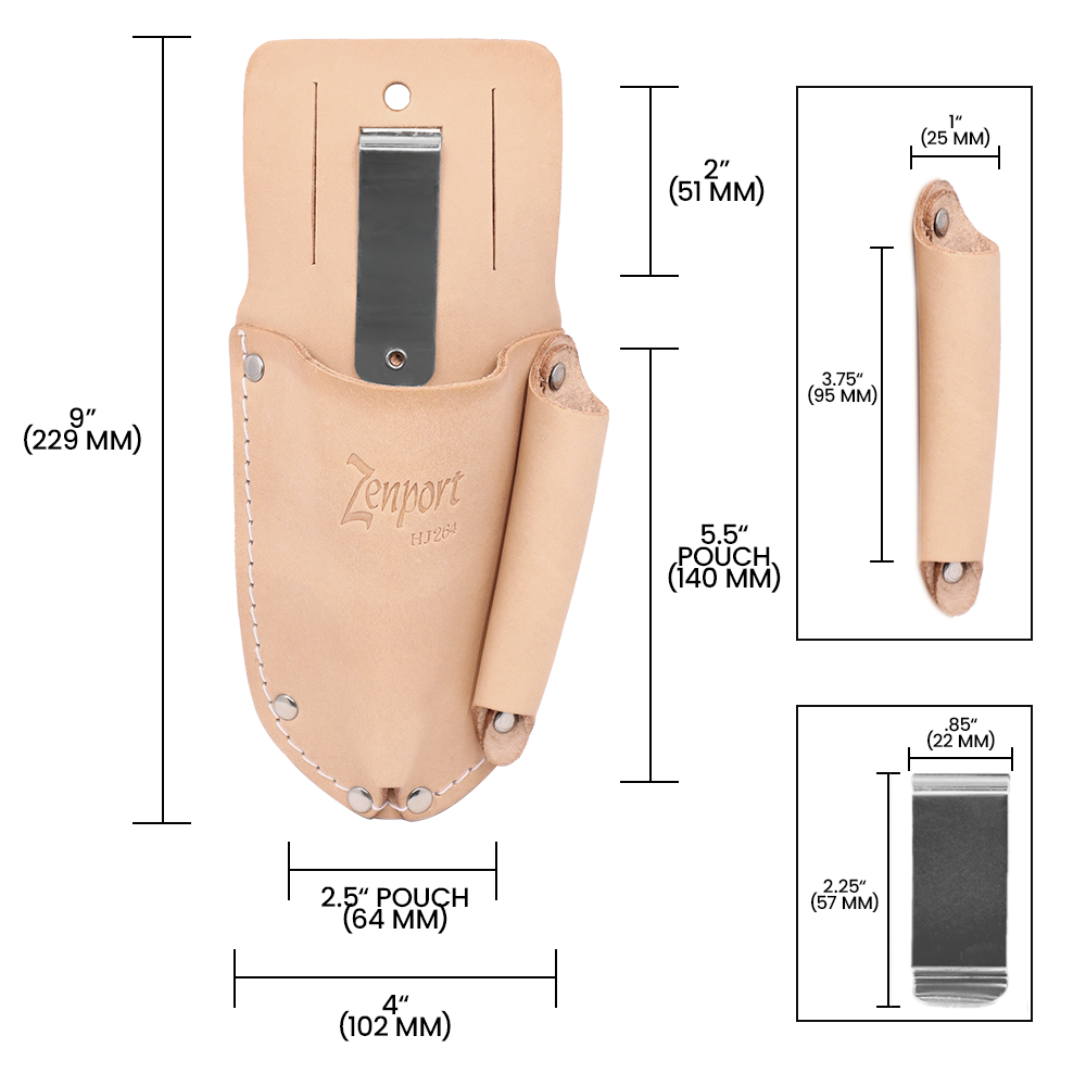Zenport HJ264 Leather Pruner Sheath w/ Sharpener Pocket, Beige
