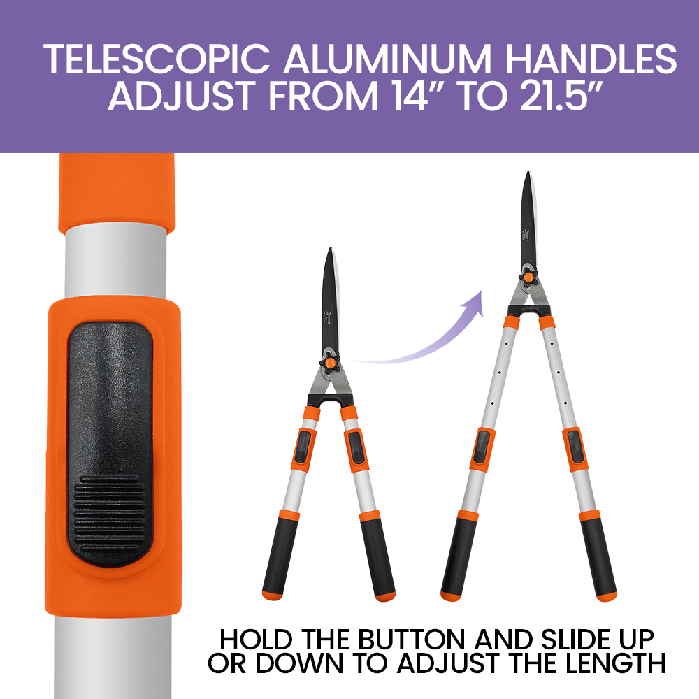 Zenport HS723 Telescopic Hedge Shear, 8.75 Inch High Carbon Steel Blades, Silver