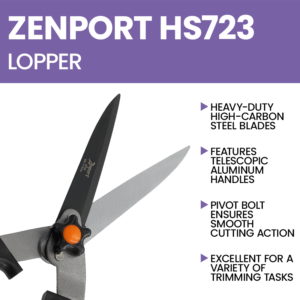 Zenport HS723 Telescopic Hedge Shear, 8.75 Inch High Carbon Steel Blades, Silver