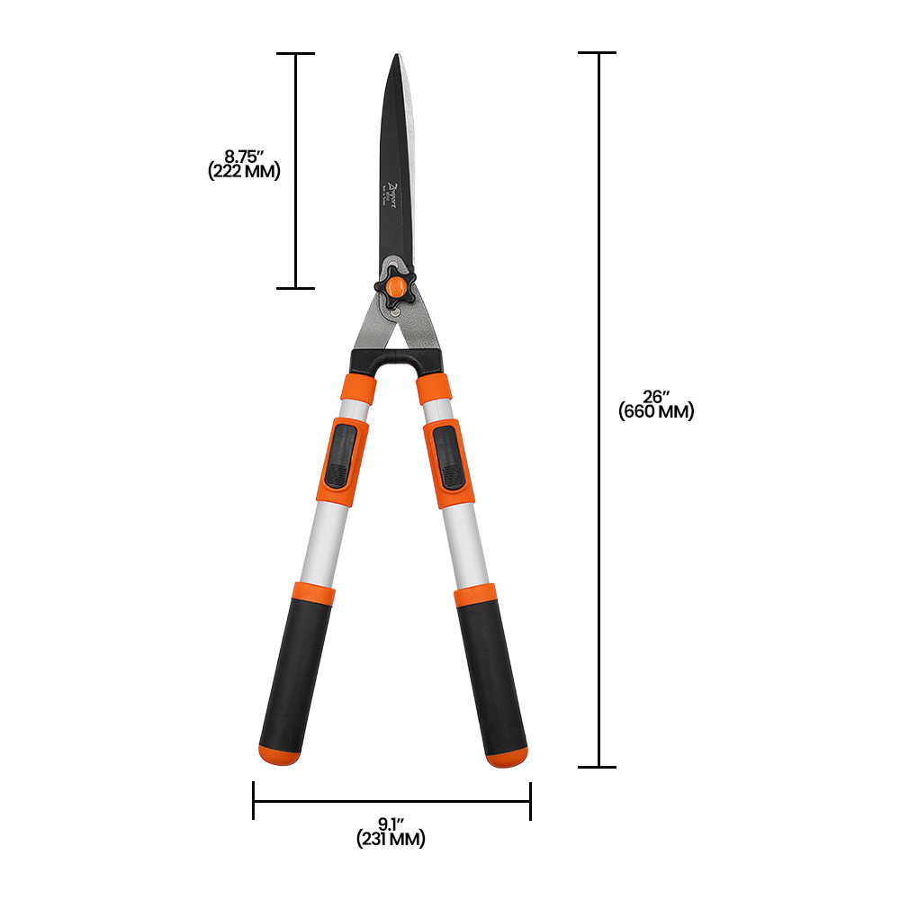 Zenport HS723 Telescopic Hedge Shear, 8.75 Inch High Carbon Steel Blades, Silver