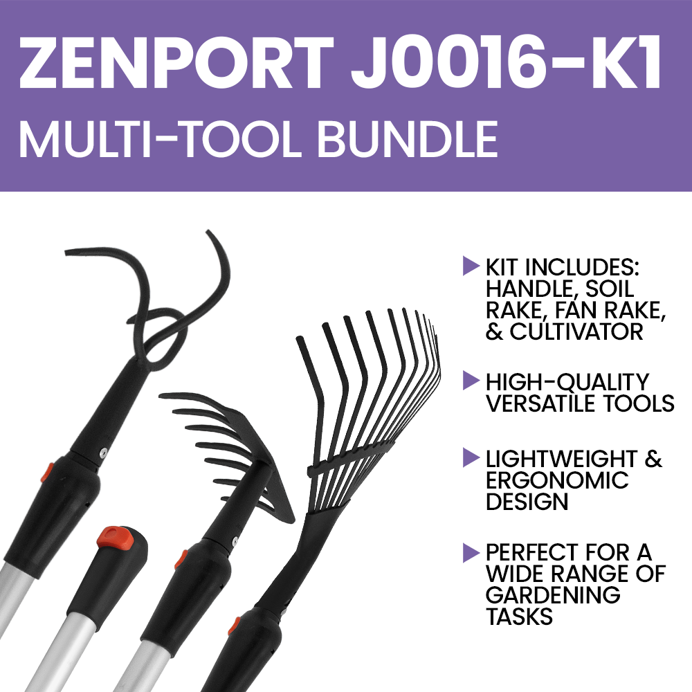 Zenport J0016-K1 Cultivator and Rake Garden Multi Tool Bundle