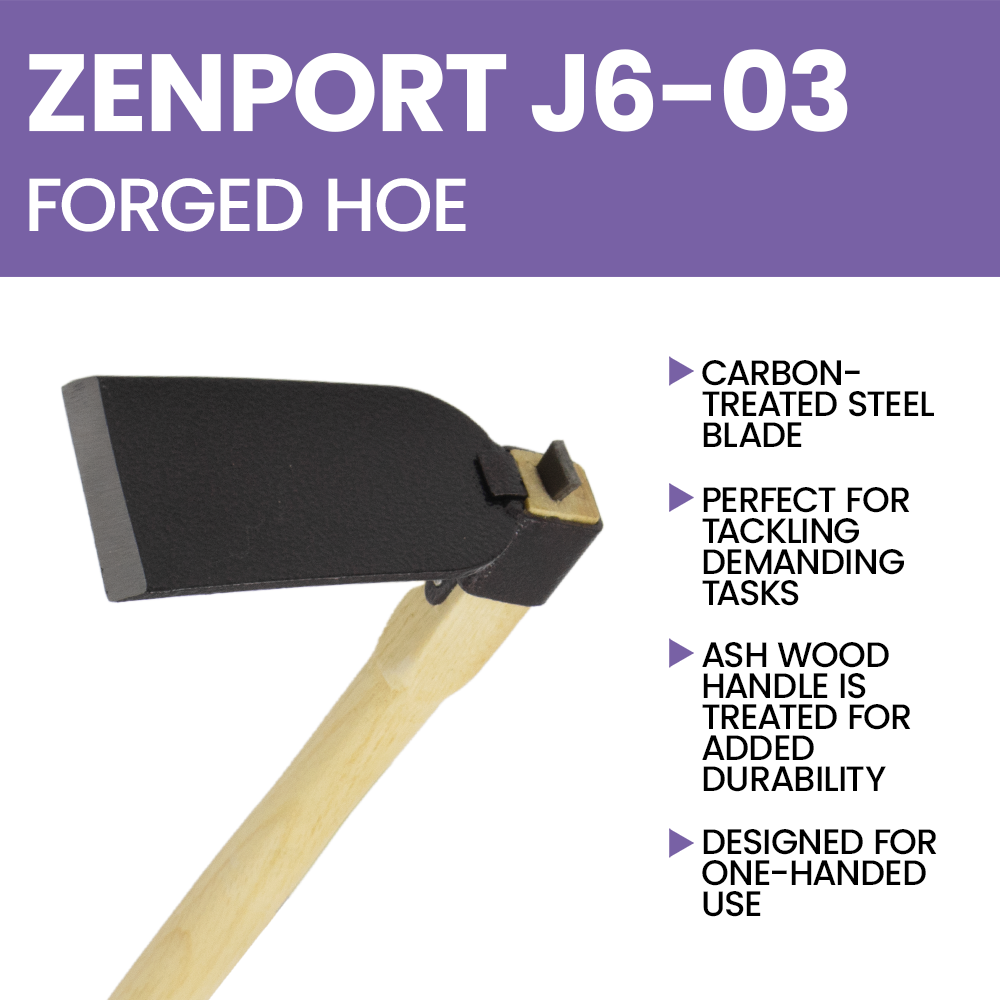 Zenport J6-03 Steel Hoe, 15-Inch Handle, 5 Inch Carbon Steel Blades, Beige
