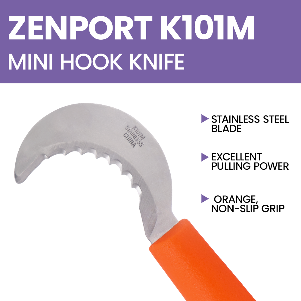Minicuchillo de gancho multiusos Zenport K101M Harvest, para uva y melón, hoja de acero inoxidable de 2,5 pulgadas, color naranja