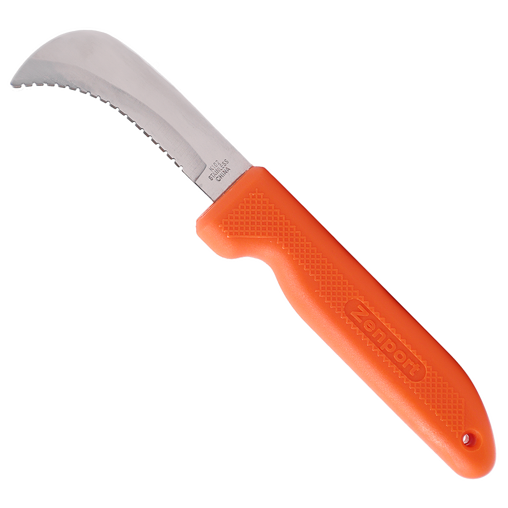 Zenport K102 Harvest Utility Knife - Curved, Serrated, 3 Inch Stainless Steel Blade, Orange