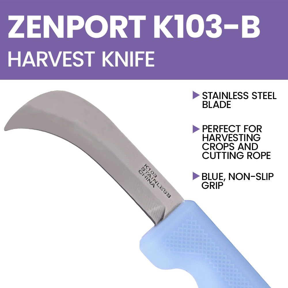 Zenport K103-B Harvest Utility Knife, 3 Inch Stainless Steel Blade, Blue