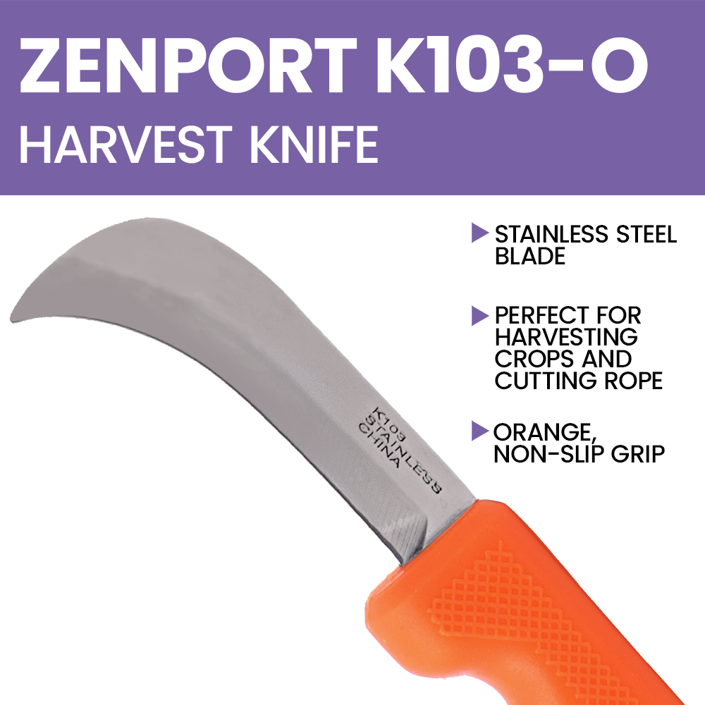 Zenport K103-O Harvest Utility Knife, 3 Inch Stainless Steel Blade, Orange