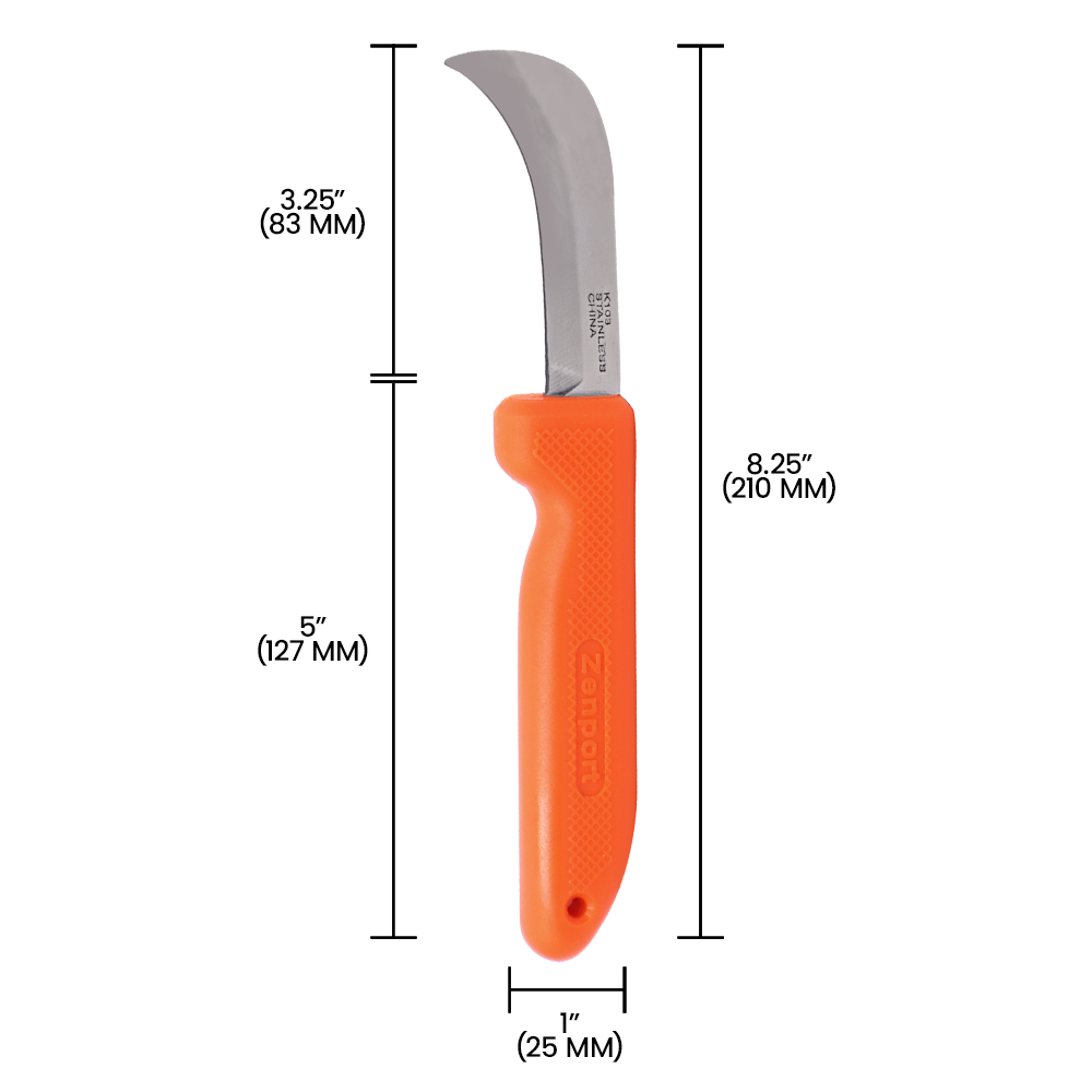 Zenport K103-O Harvest Utility Knife, 3 Inch Stainless Steel Blade, Orange
