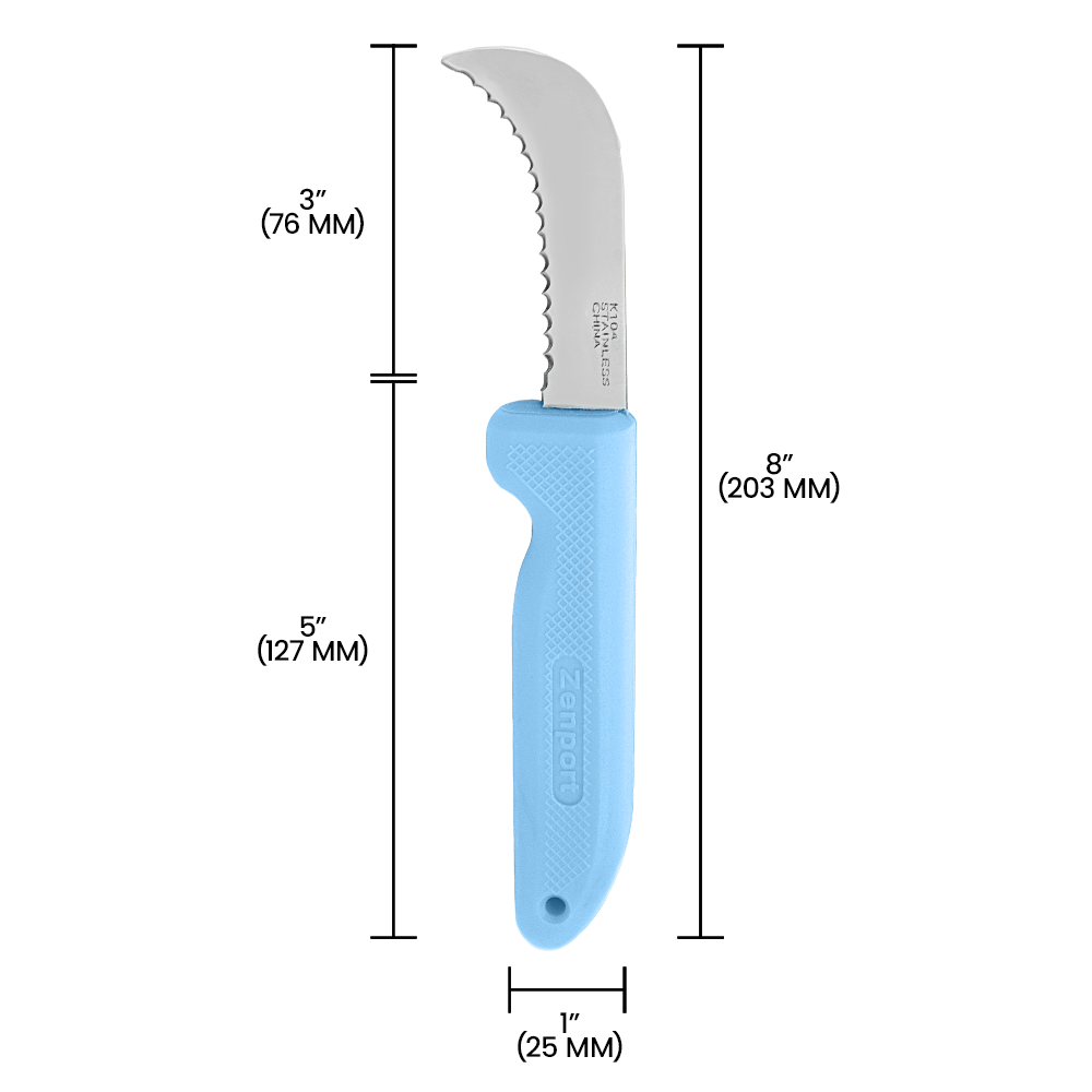 Cuchillo multiusos Zenport K104-B Harvest, hoja dentada de acero inoxidable de 3 pulgadas, color azul