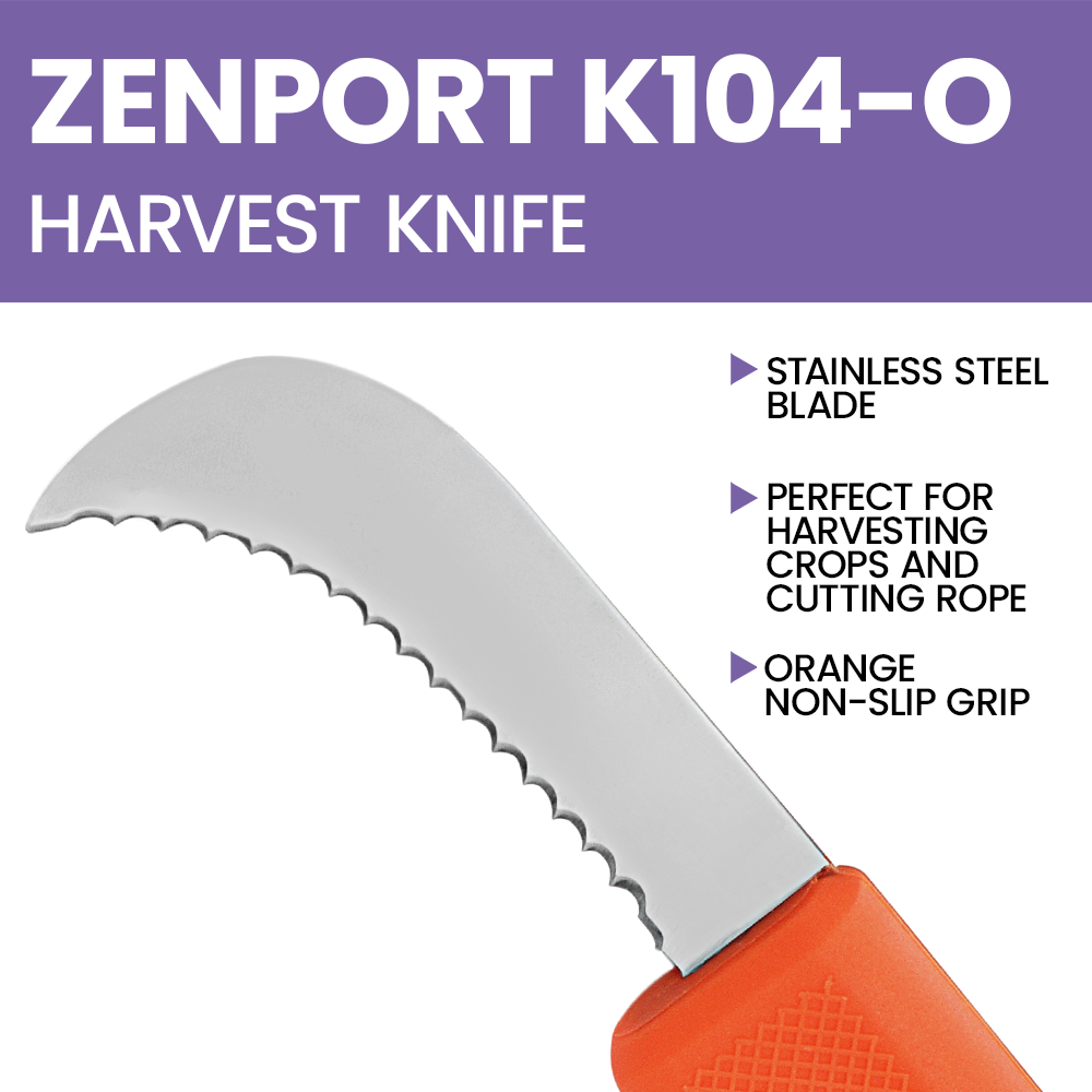 Cuchillo multiusos Zenport K104-O Harvest, hoja de acero inoxidable de 3 pulgadas, color naranja