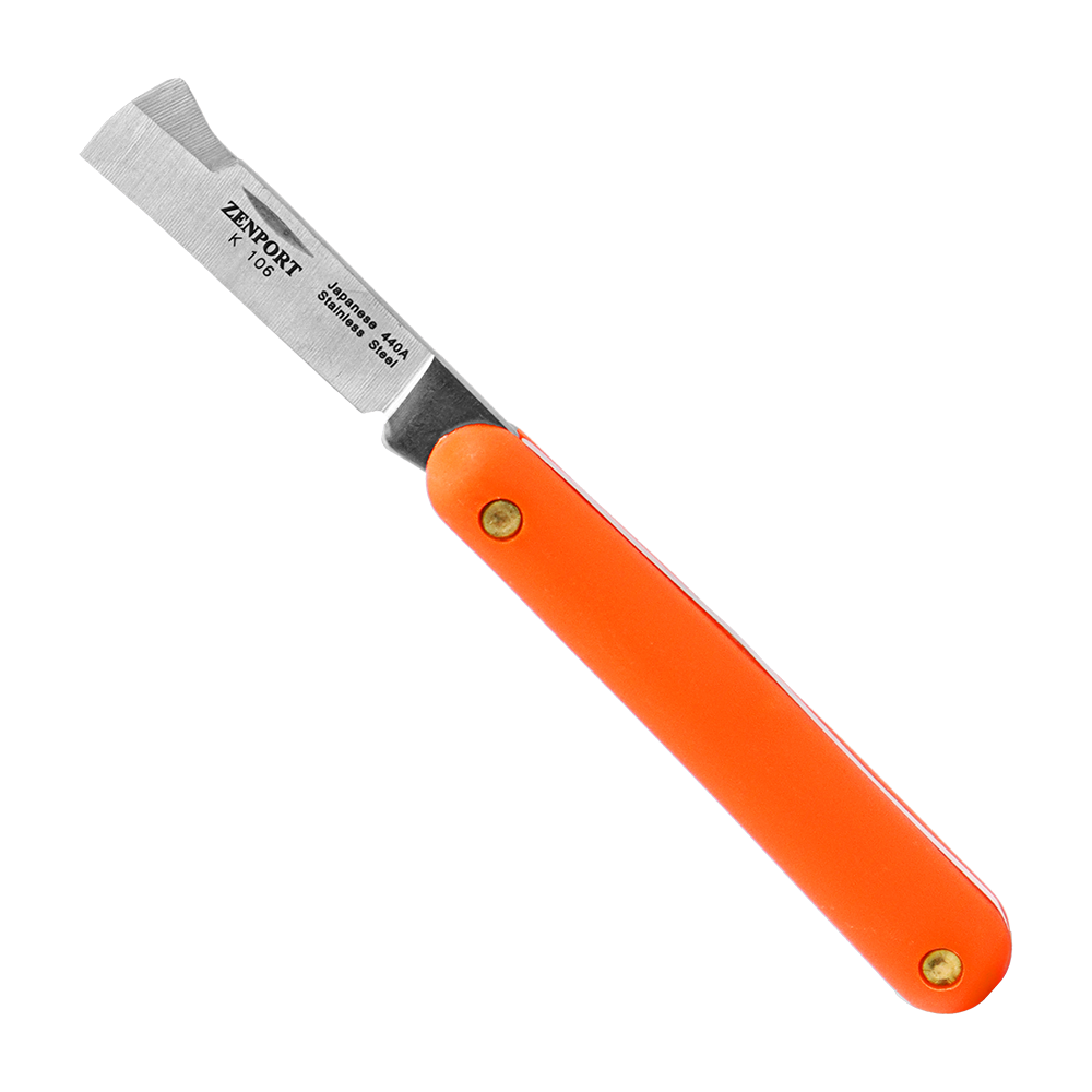 Zenport K106 Budding and Grafting Folding Knife, 2.25 Inch Stainless Steel Blade, Orange
