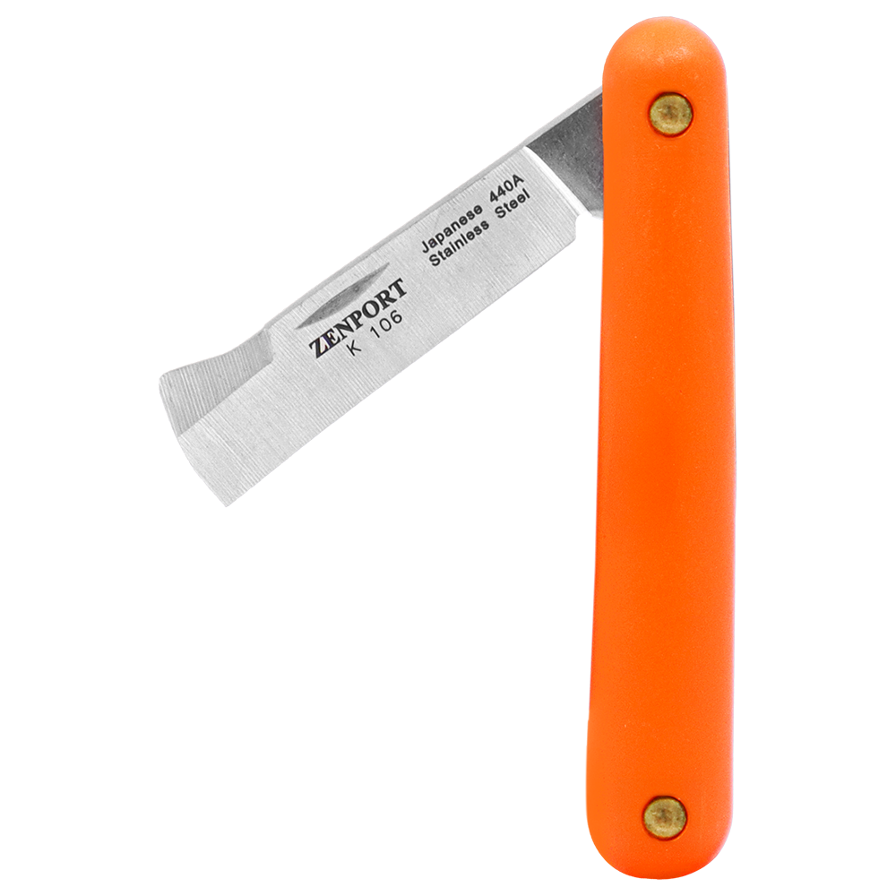 Zenport K106 Budding and Grafting Folding Knife, 2.25 Inch Stainless Steel Blade, Orange