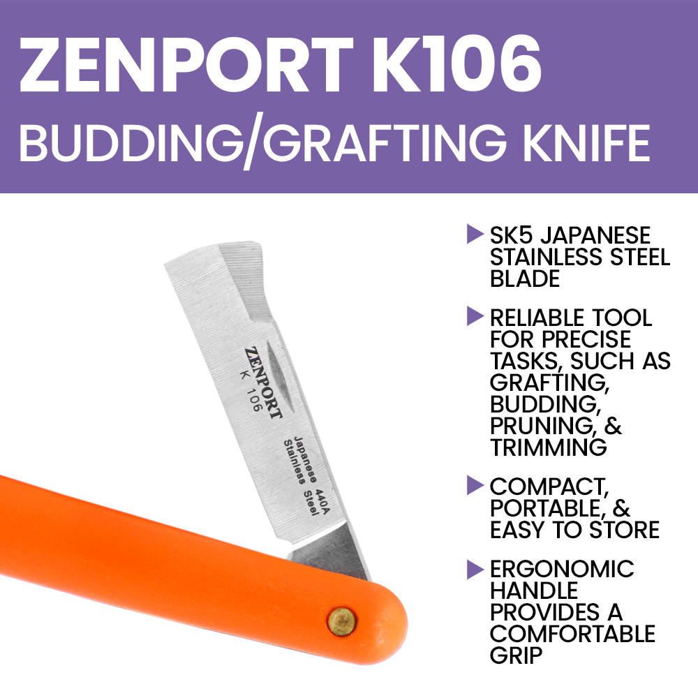 Zenport K106 Budding and Grafting Folding Knife, 2.25 Inch Stainless Steel Blade, Orange