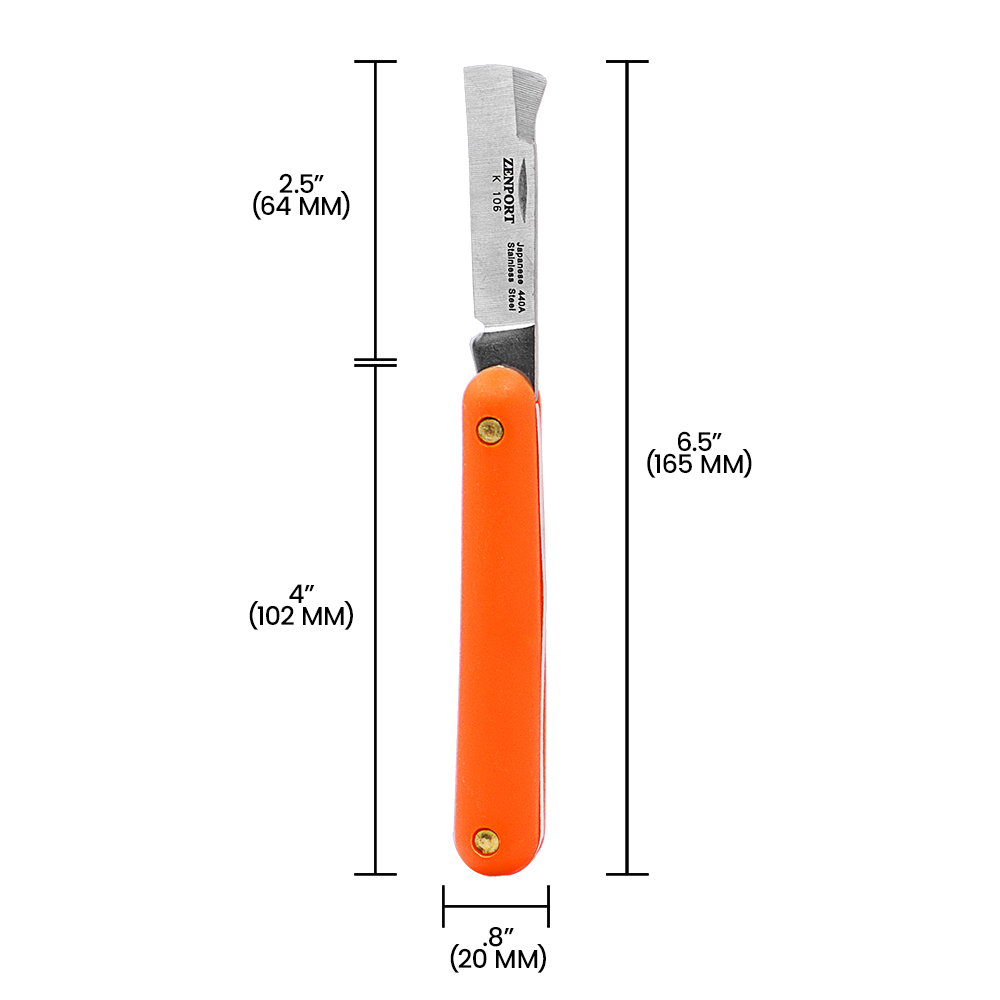 Zenport K106 Budding and Grafting Folding Knife, 2.25 Inch Stainless Steel Blade, Orange