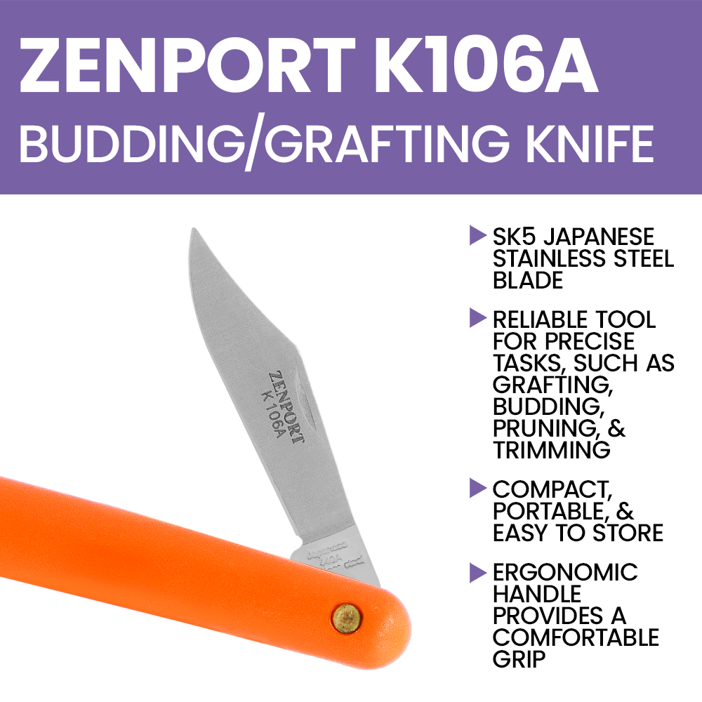 Zenport K106A Budding and Grafting Knife, 2 Inch Stainless Steel Blade, Orange