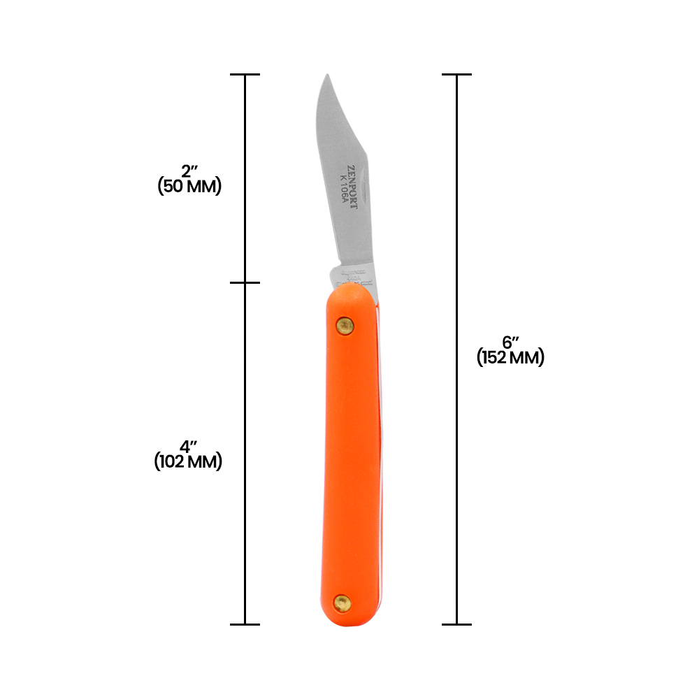 Zenport K106A Budding and Grafting Knife, 2 Inch Stainless Steel Blade, Orange