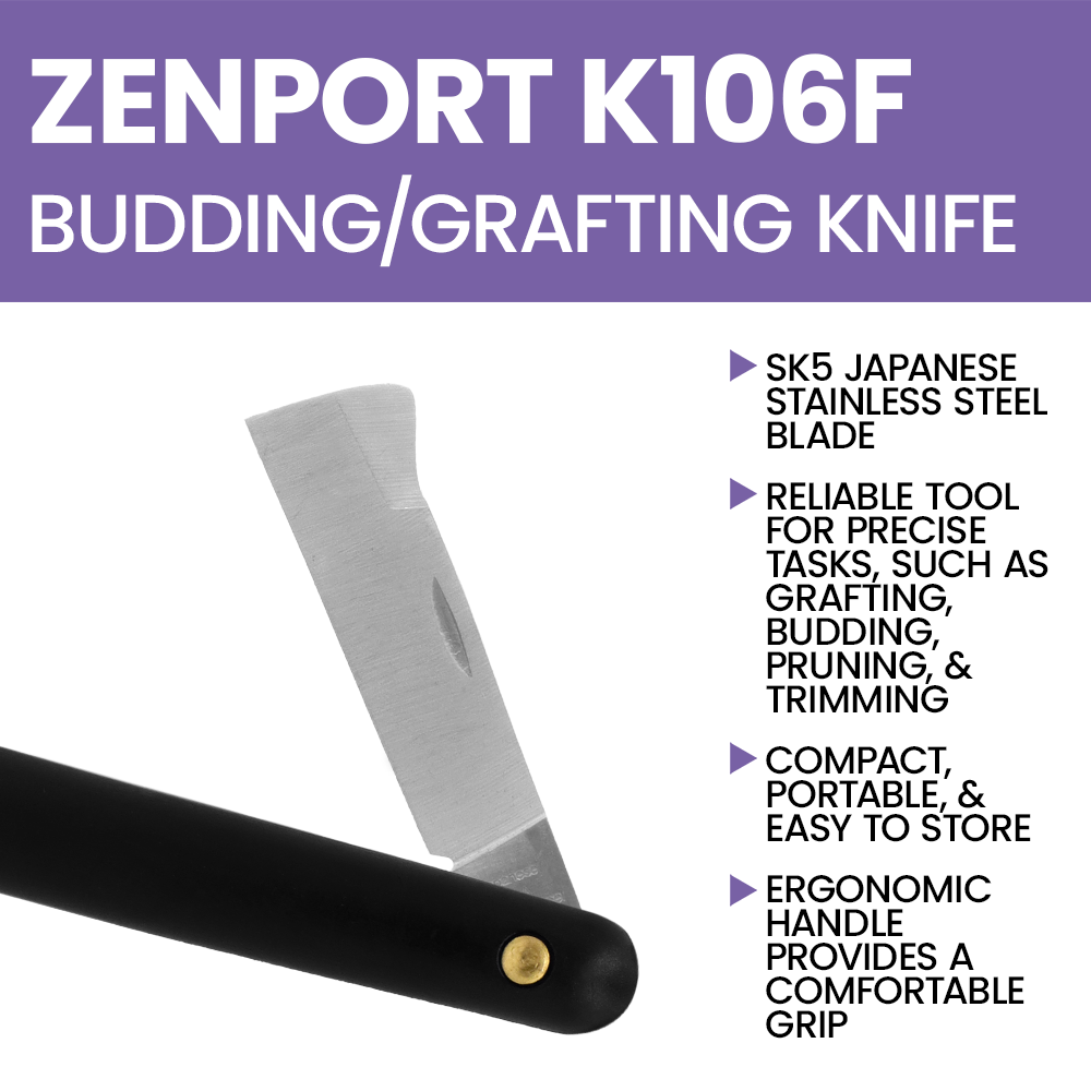 Zenport K106F Grafting and Budding Folding Knife, 2.25 Inch Stainless Steel Blade, Black