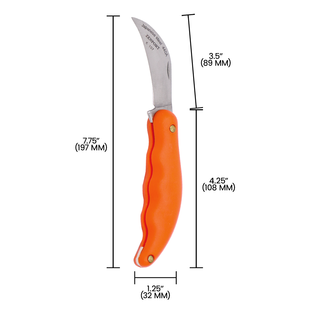 Zenport K107 Folding Horticulture Knife, 3.5 Inch Stainless Steel Blade, Orange