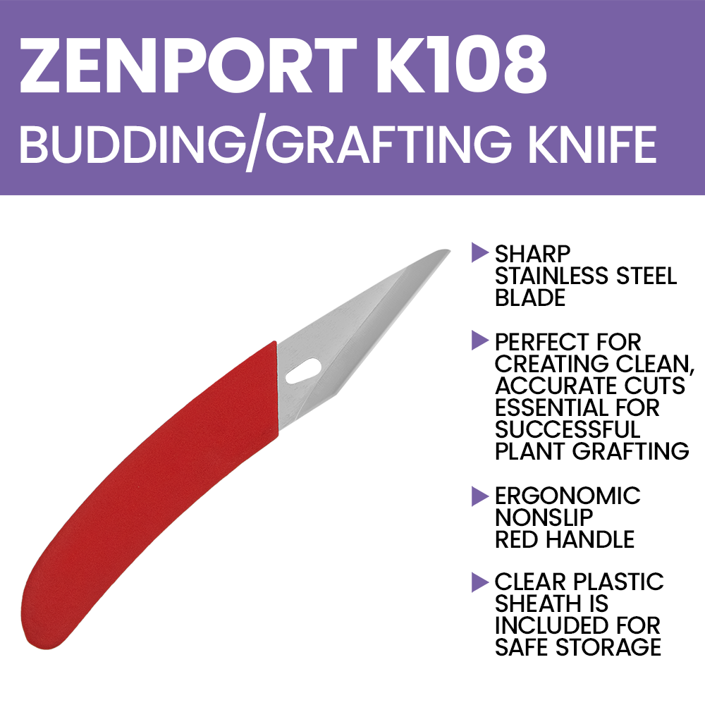 Zenport K108 Budding and Grafting Knife with Sheath, 3.15 Inch Stainless Steel Blade, Red