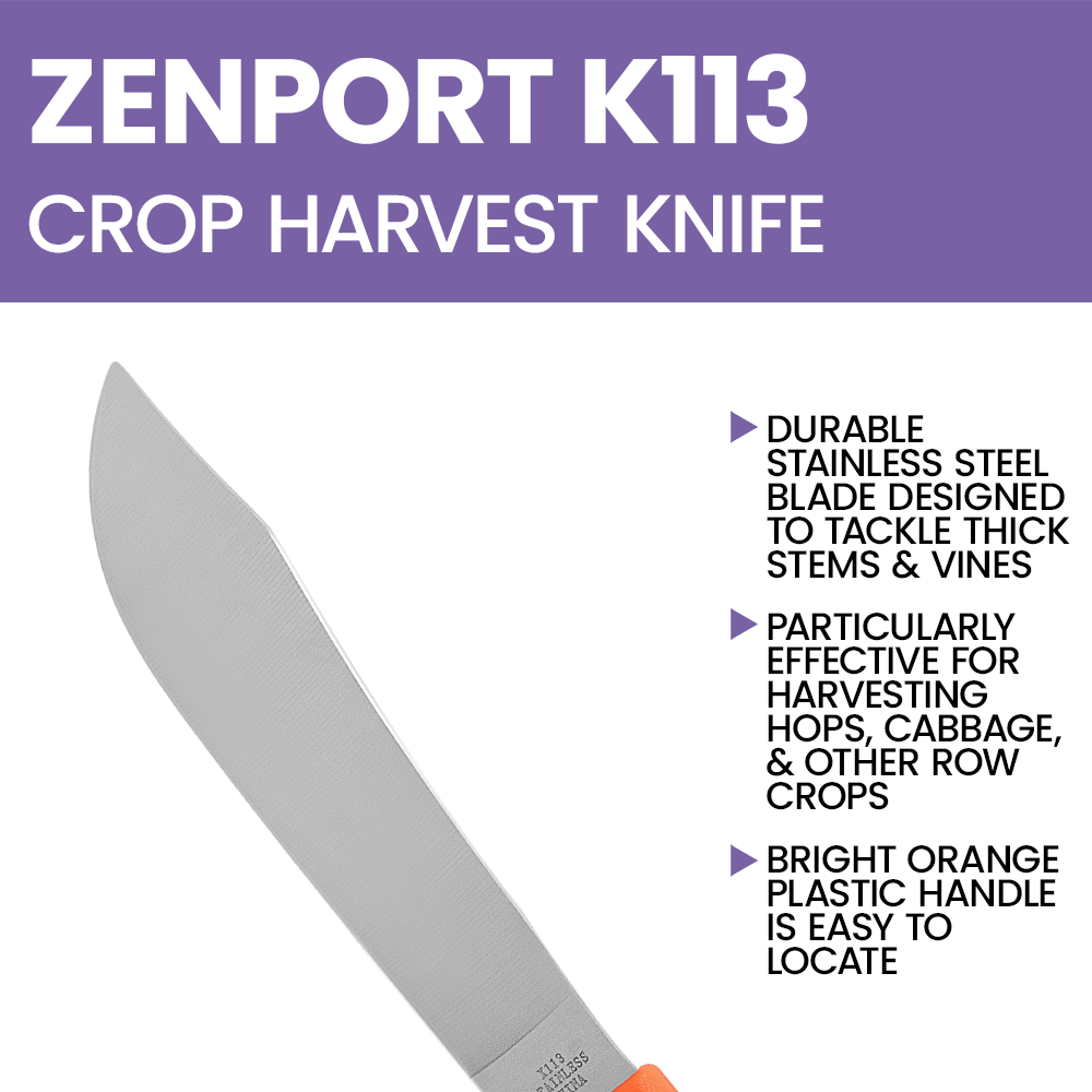Cuchillo de cosecha Zenport K113, hoja de acero inoxidable de 6,75 pulgadas, color naranja