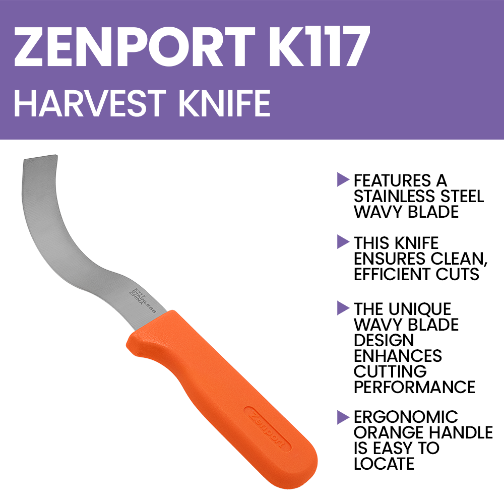 Cuchillo de cosecha Zenport K117, hoja ondulada de 6 pulgadas