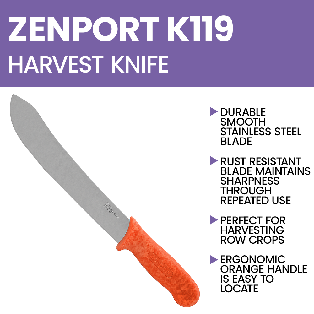 Zenport K119 Butcher Harvest Knife, 10 Inch Stainless Steel Blade, Orange