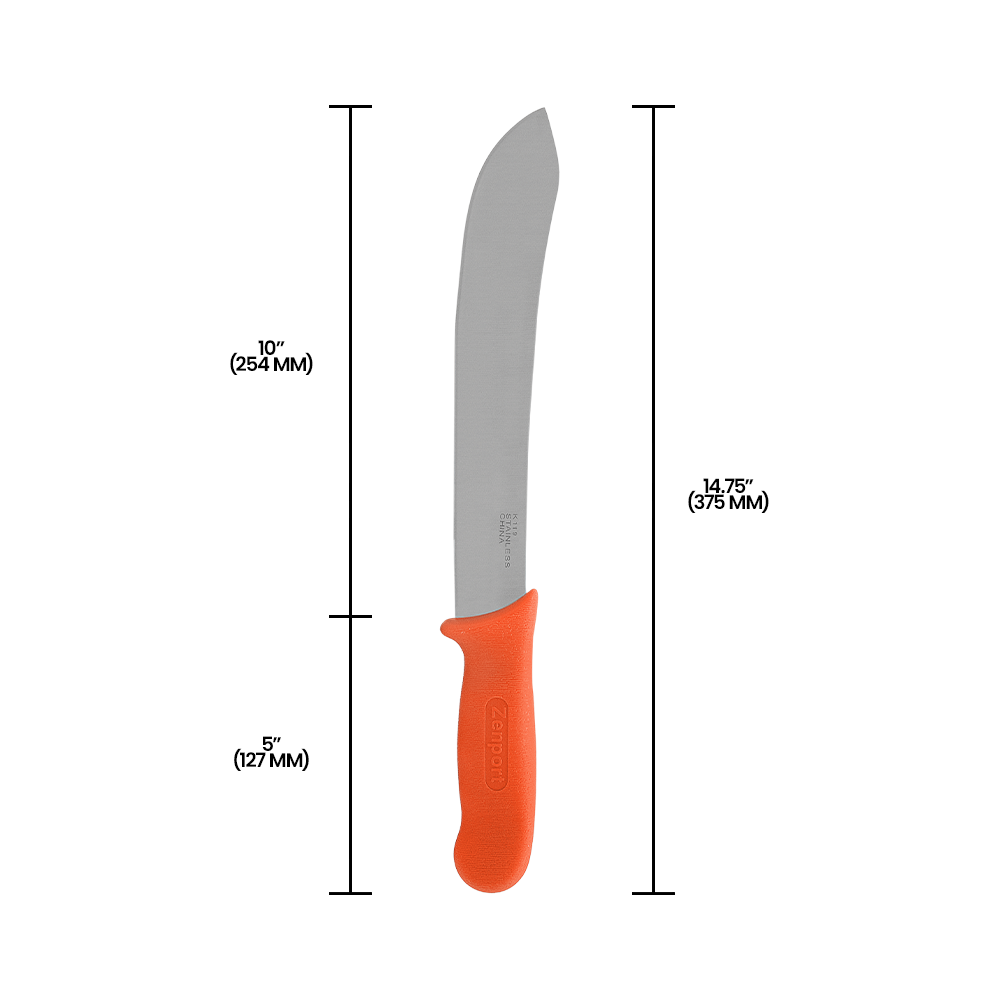 Cuchillo de carnicero Zenport K119, hoja de acero inoxidable de 25 cm, color naranja